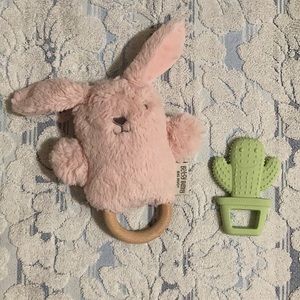 OB Designs Pink Bunny Rattle and Sugar Booger NWOT Cactus Teether